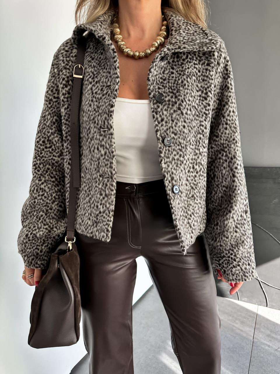 Kahve Leopar Dokulu Peluş Ceket