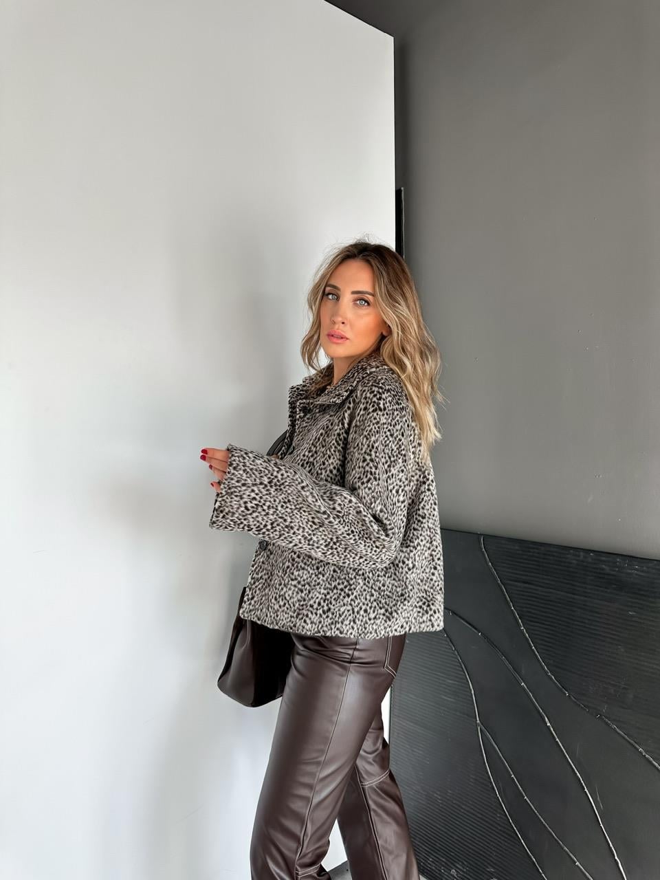 Kahve Leopar Dokulu Peluş Ceket
