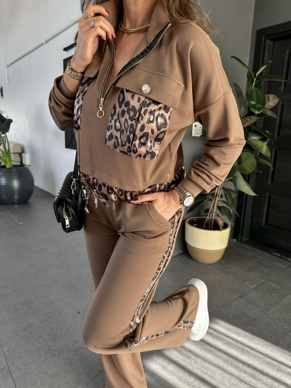 Kahve Leopar Parçalı Modal Takım
