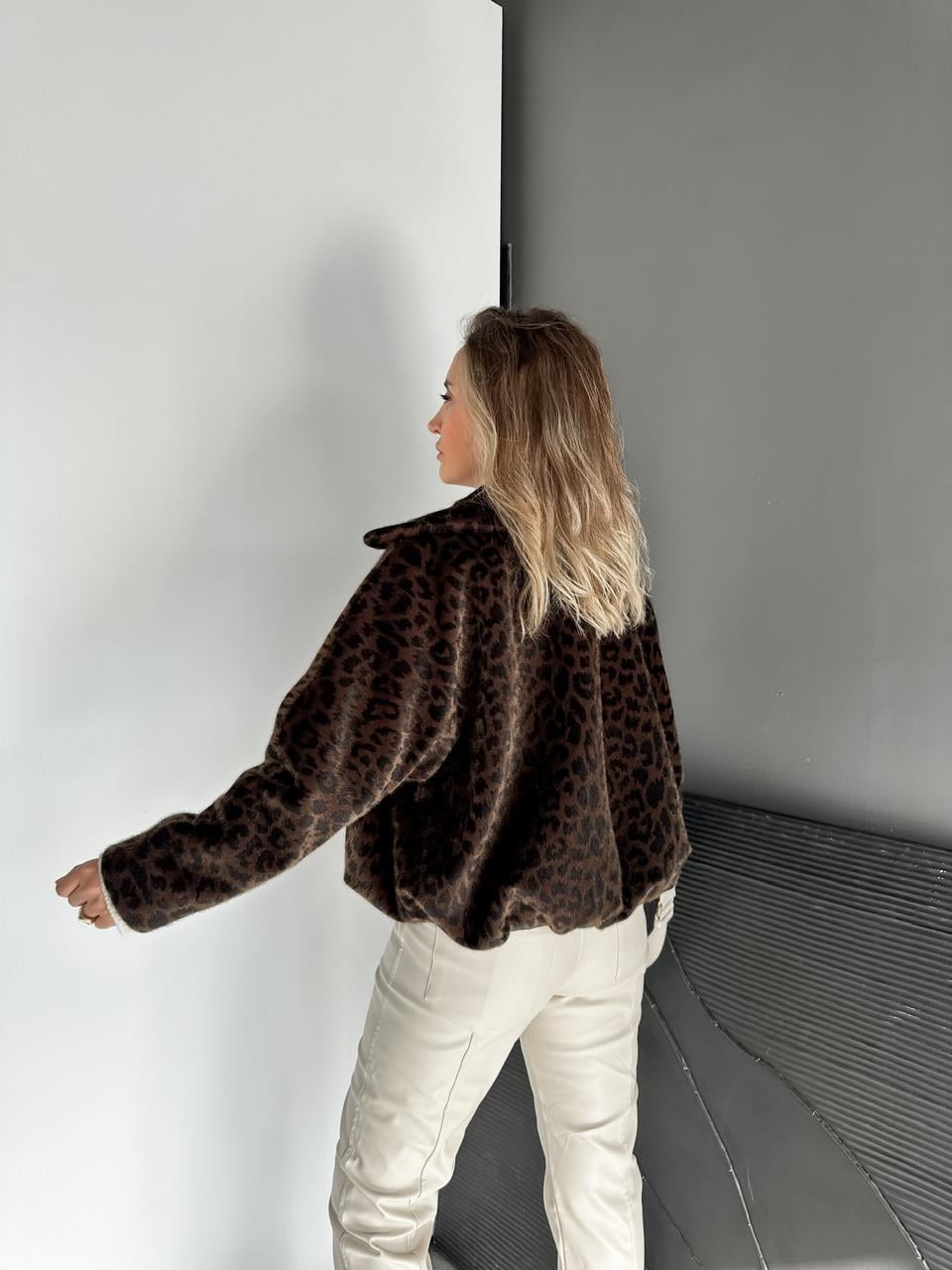 Kahve Leoparlı Deve Tüyü Bomber Mont