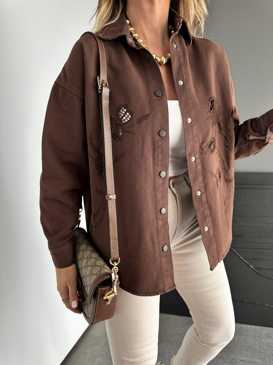 Kahve Nakışlı Marka Model Ceket