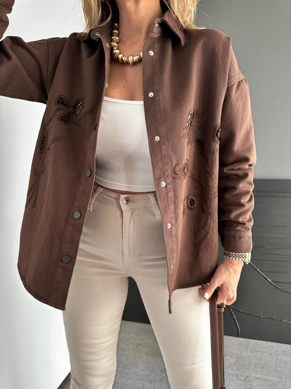 Kahve Nakışlı Marka Model Ceket