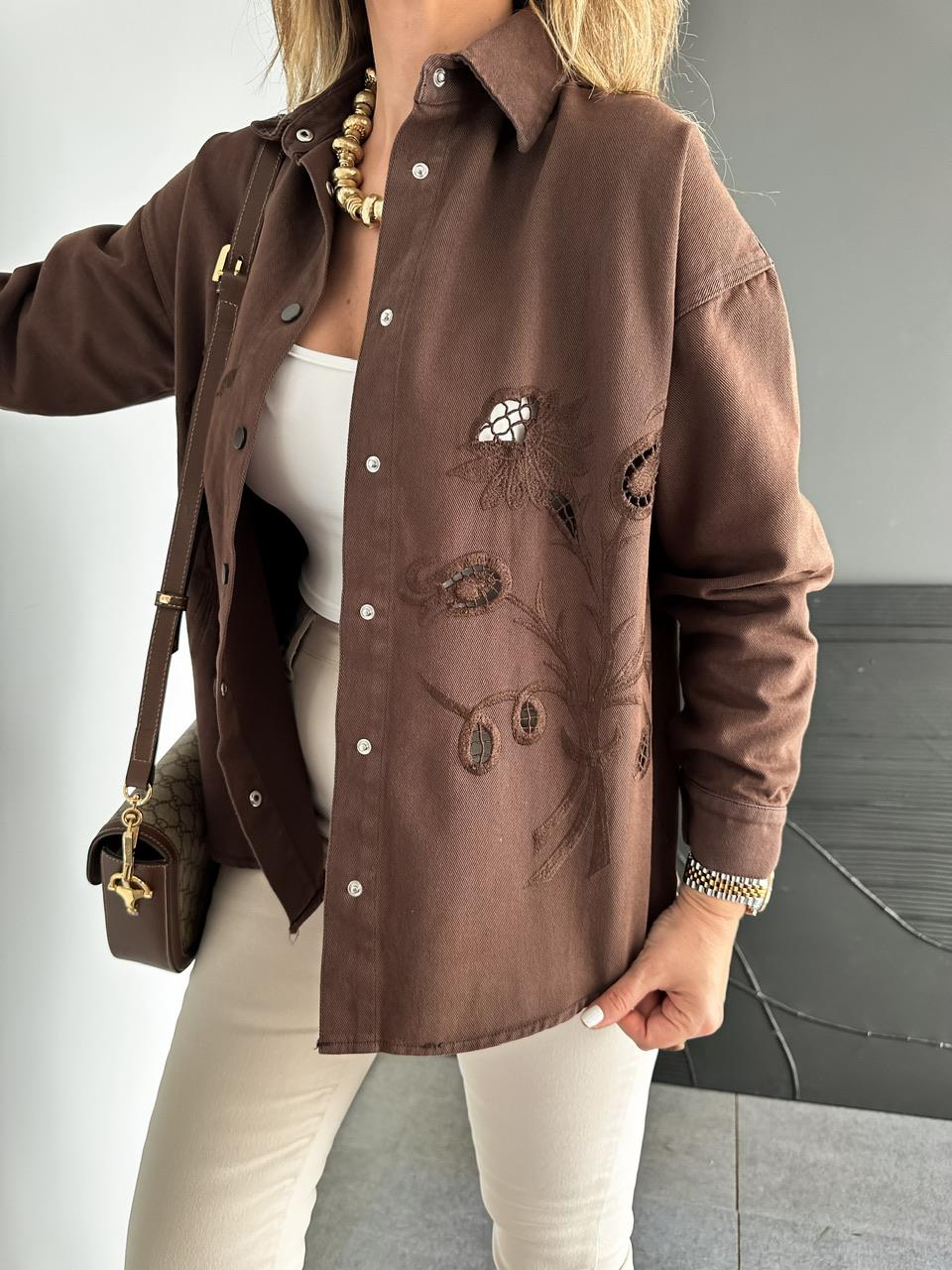 Kahve Nakışlı Marka Model Ceket