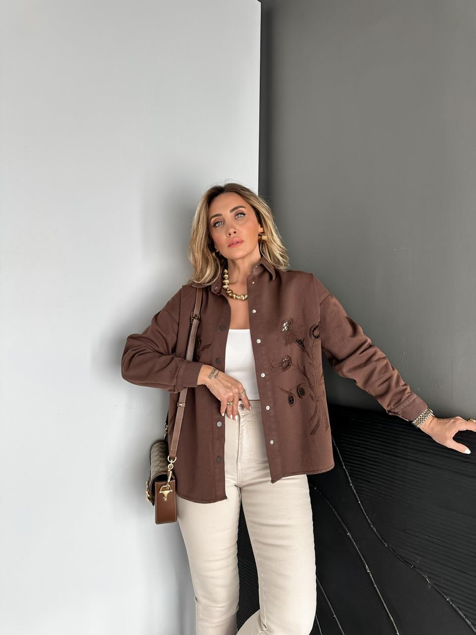 Kahve Nakışlı Marka Model Ceket