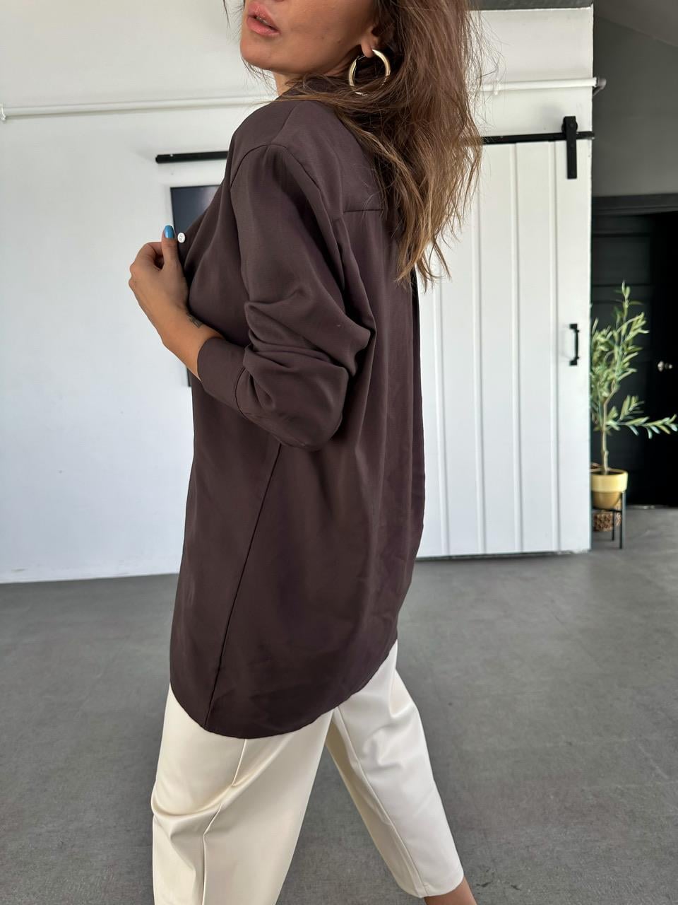 Kahve Oversize Cotton Gömlek