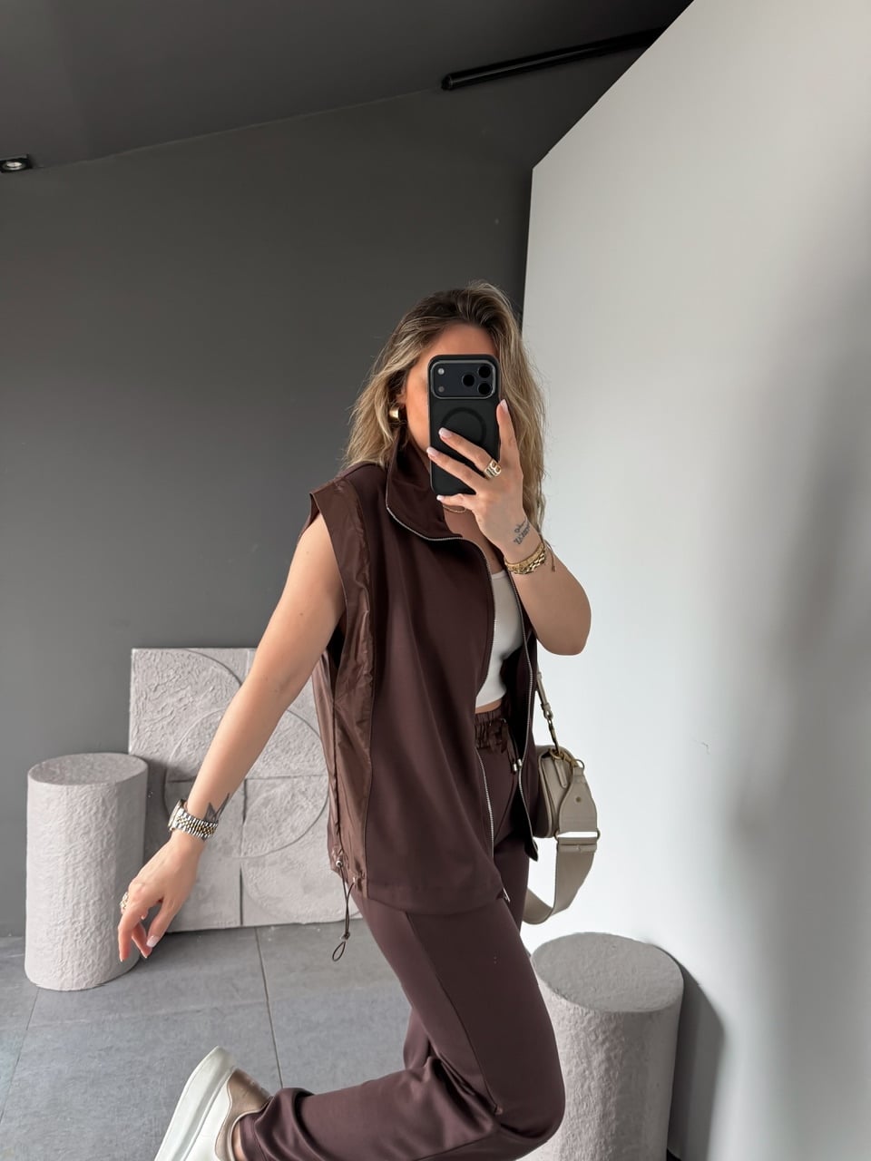 Kahve Paraşüt Mix Yelekli Modal Takım