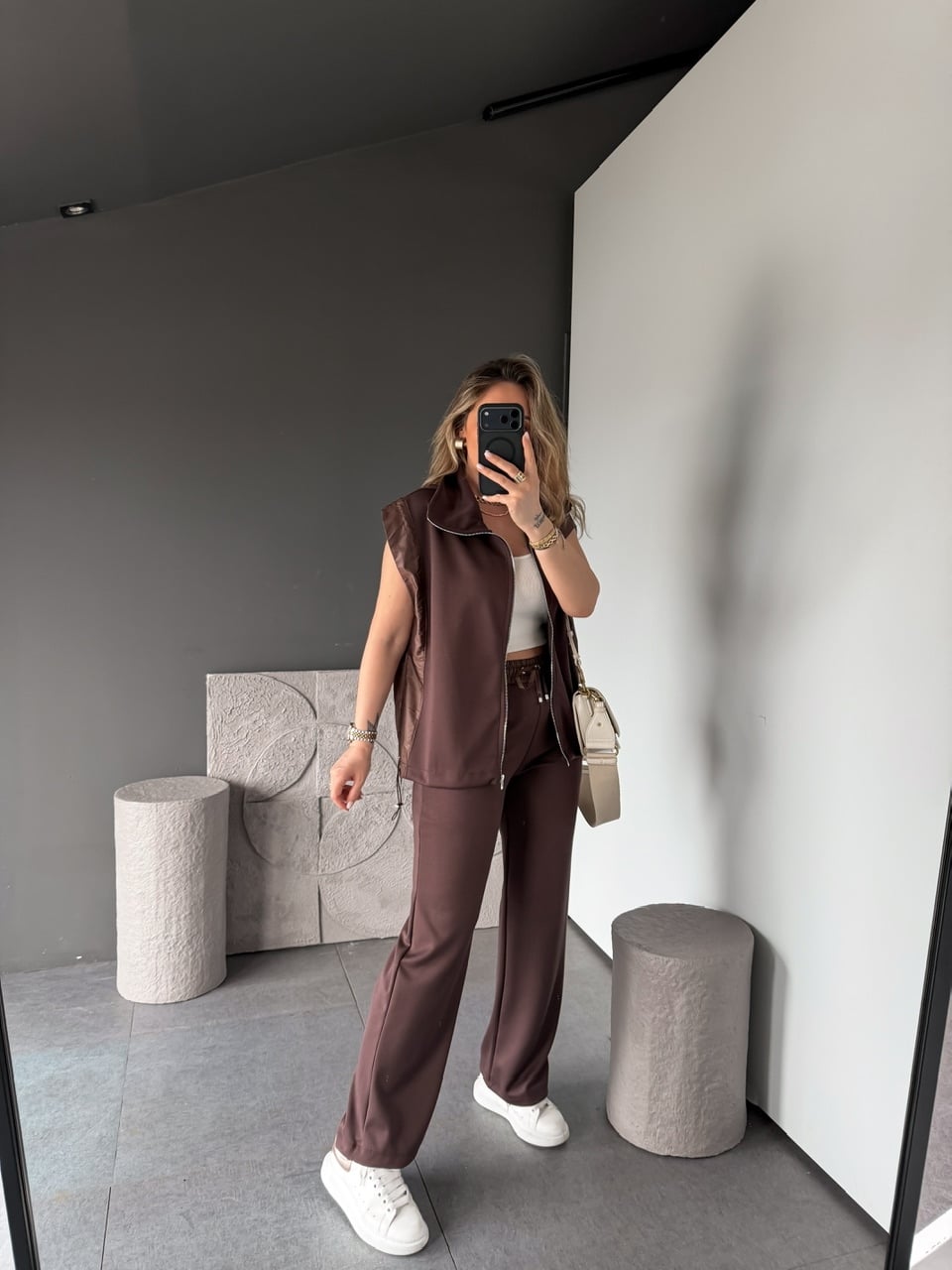 Kahve Paraşüt Mix Yelekli Modal Takım