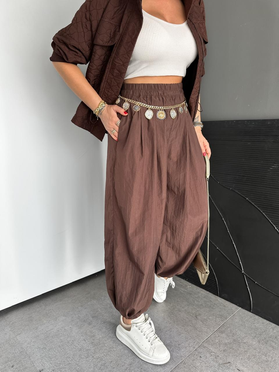 Kahve Paraşüt Şalvar Pantolon
