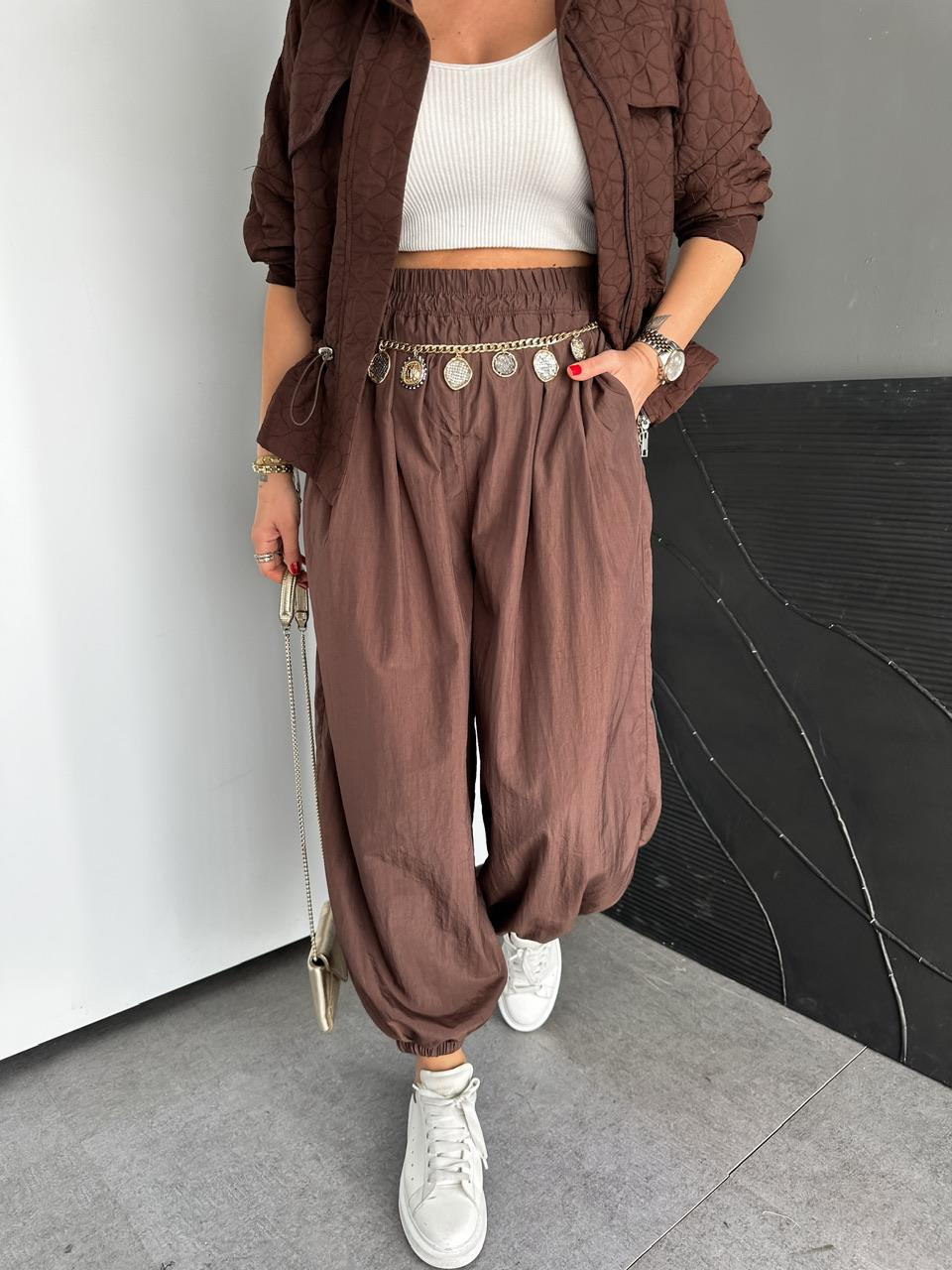Kahve Paraşüt Şalvar Pantolon