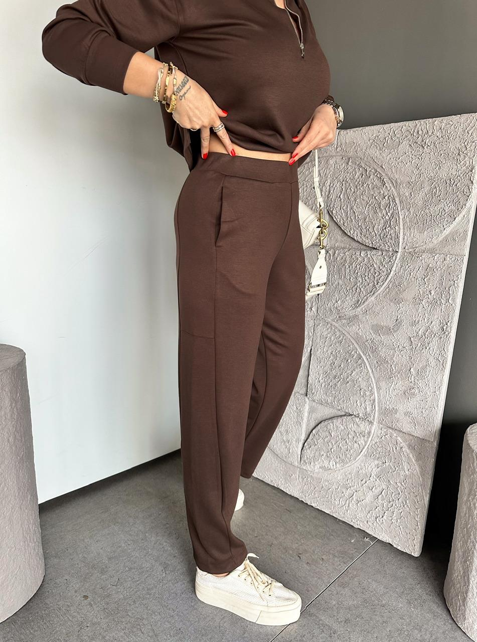 Kahve Polo Yaka Fermuarlı Modal Takım