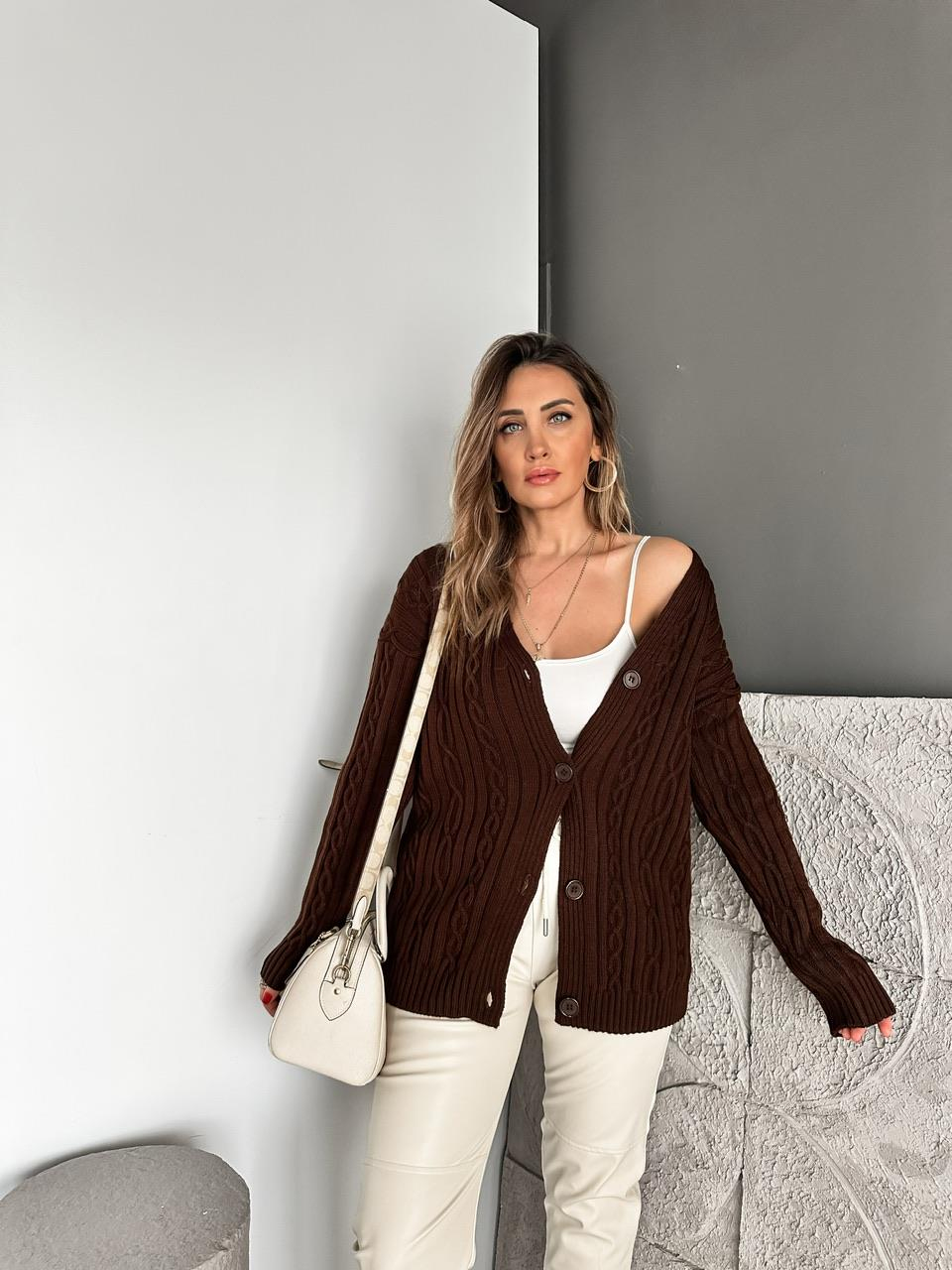 Kahve Saç Örgülü Marka Model Hırka