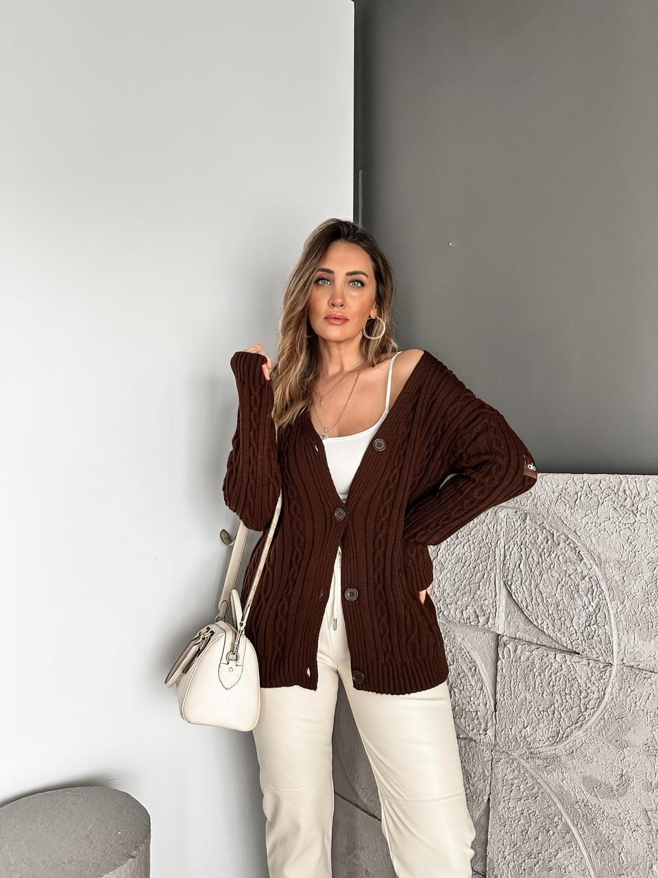 Kahve Saç Örgülü Marka Model Hırka