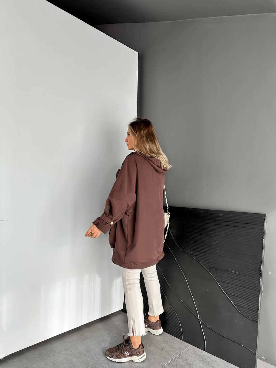 Kahve Safari Cepli Çıtçıtlı Tasarım Trençkot