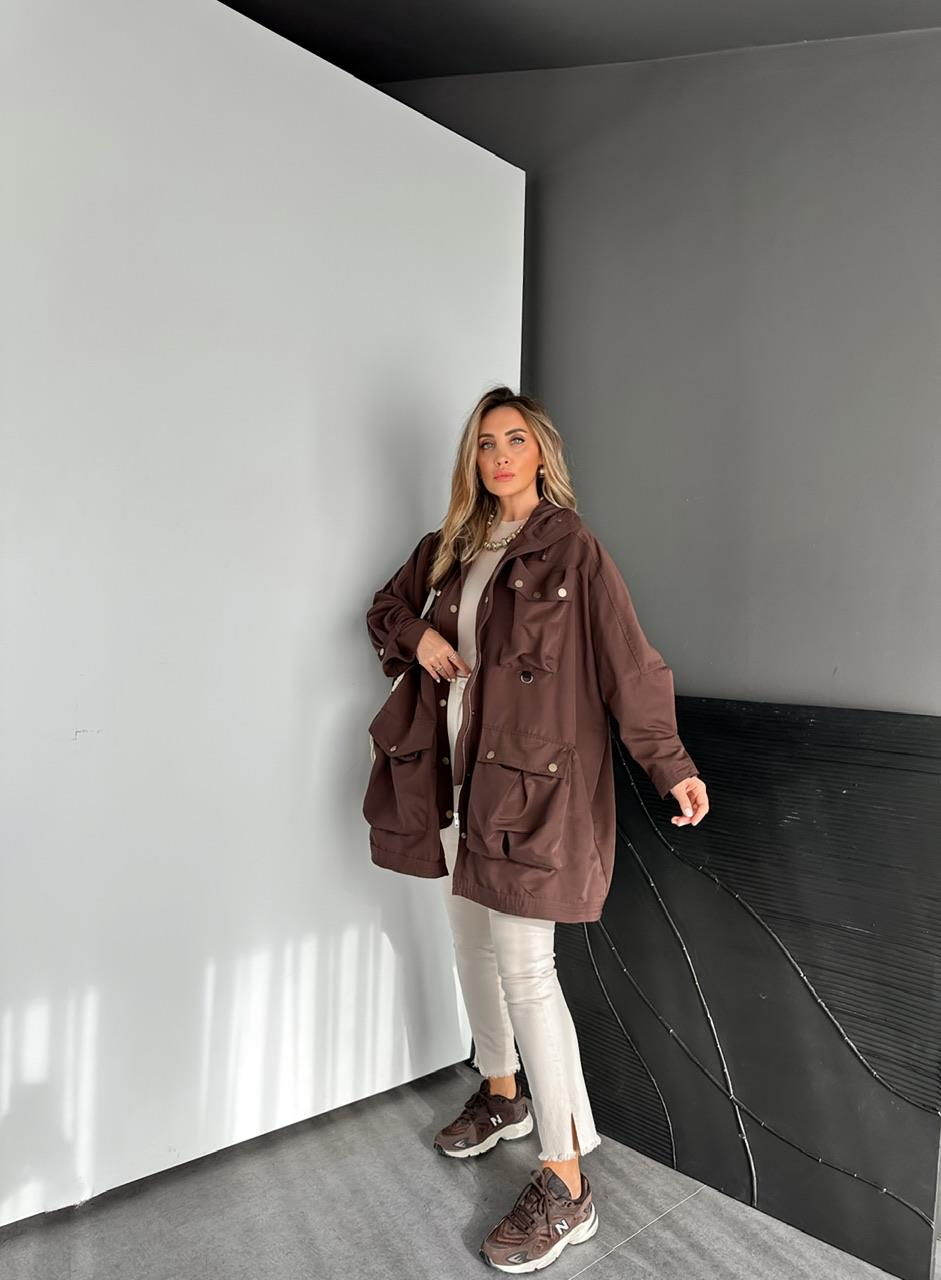 Kahve Safari Cepli Çıtçıtlı Tasarım Trençkot