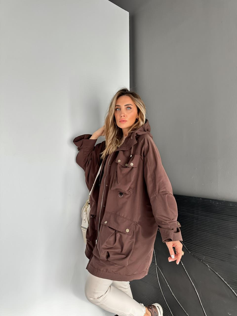 Kahve Safari Cepli Çıtçıtlı Tasarım Trençkot