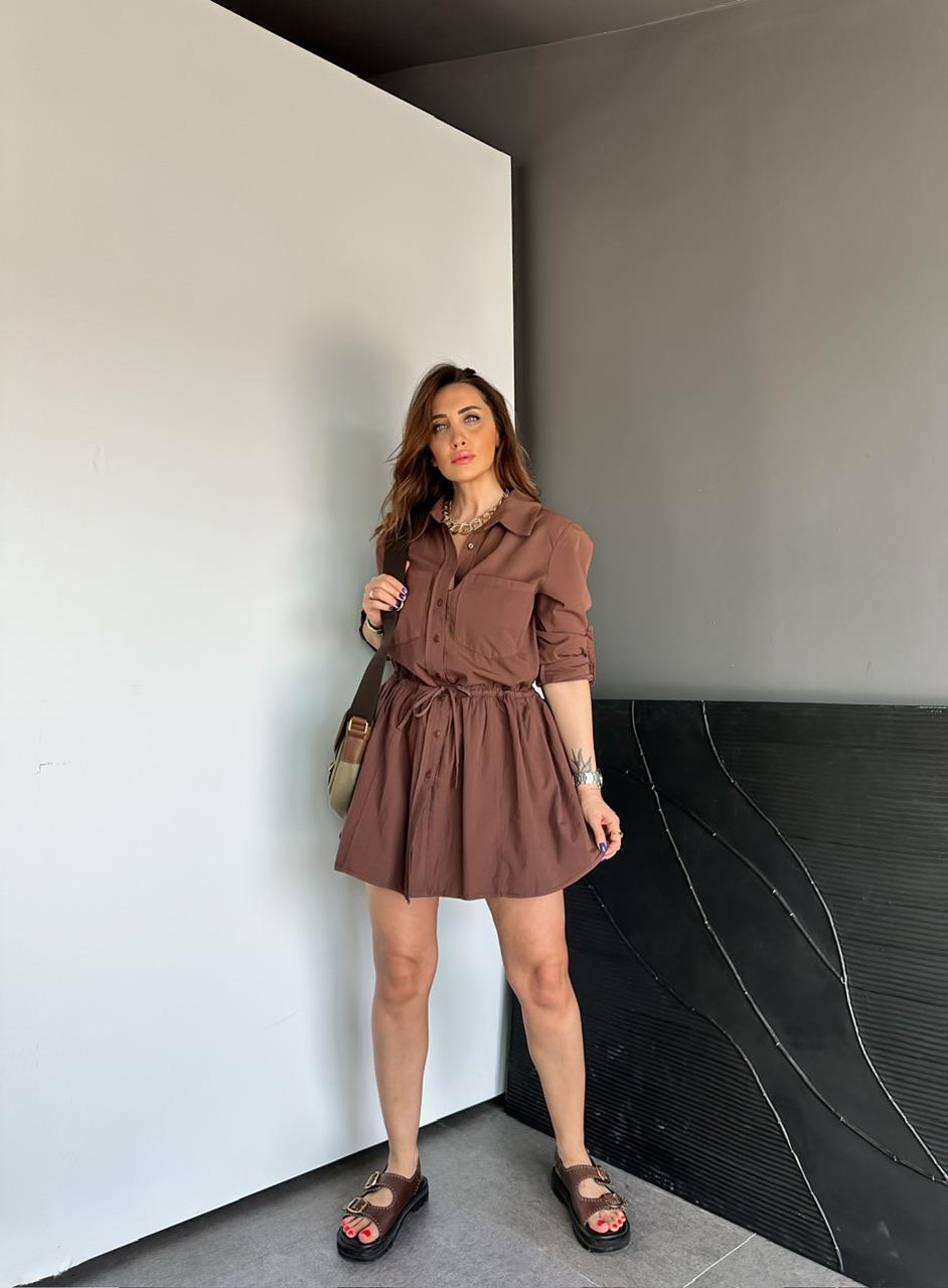 Kahve Şortlu Gömlek Elbise