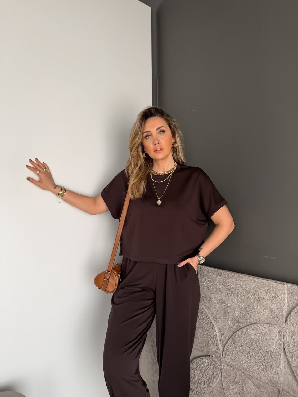 Kahve T Kol Likralı Modal Takım