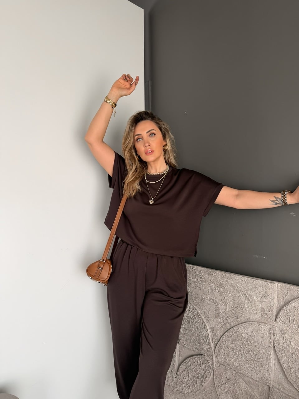 Kahve T Kol Likralı Modal Takım