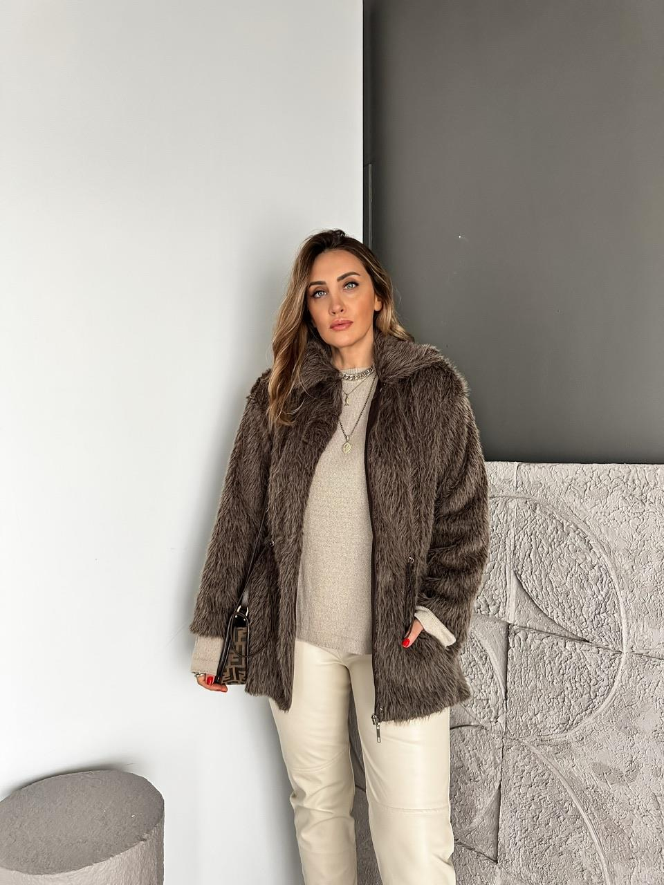 Kahve Tüylü Beli Büzülebilir Mont