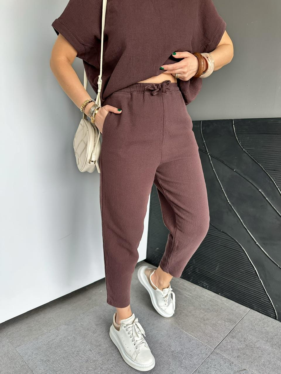 Kahve Yarasa Kollu Naturel Takım