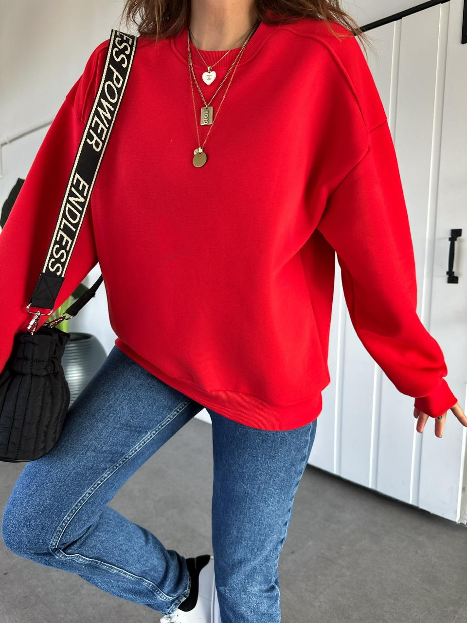 Kırmızı Bisiklet Yaka Cotton Sweatshirt