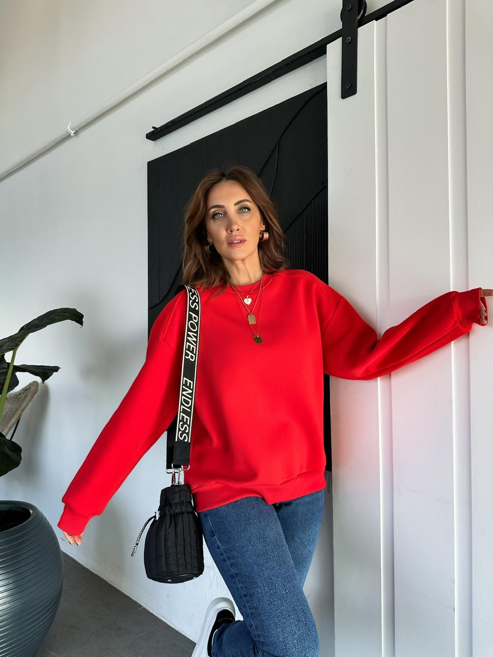 Kırmızı Bisiklet Yaka Cotton Sweatshirt
