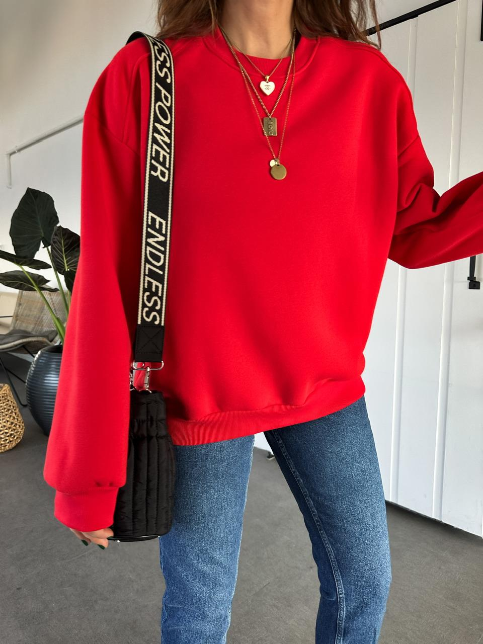 Kırmızı Bisiklet Yaka Cotton Sweatshirt