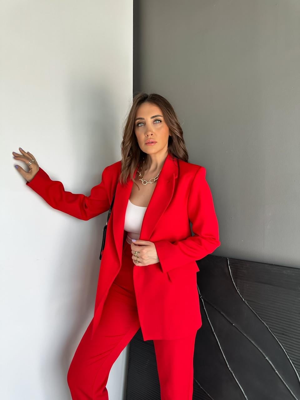 Kırmızı Ceket Pantolon Klasik Takım