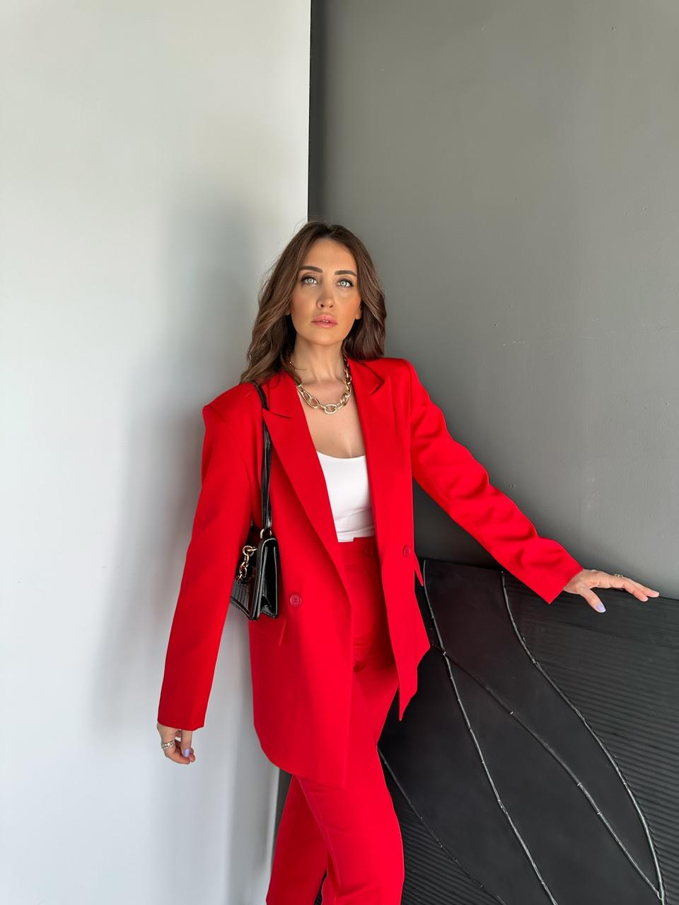 Kırmızı Ceket Pantolon Klasik Takım