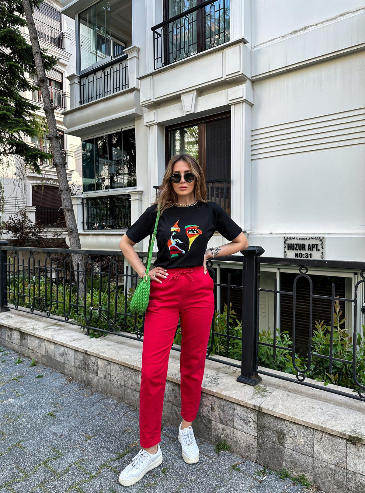 Kırmızı Gabardin Çımalı Pantolon