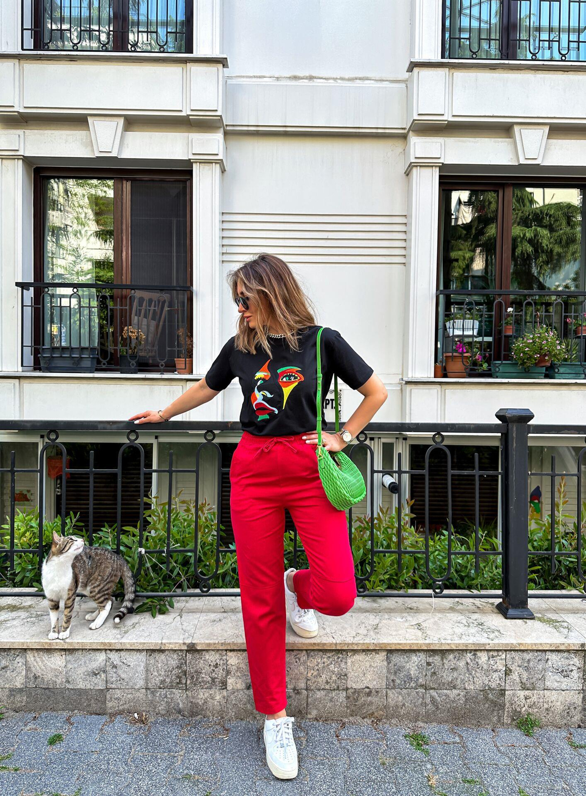 Kırmızı Gabardin Çımalı Pantolon