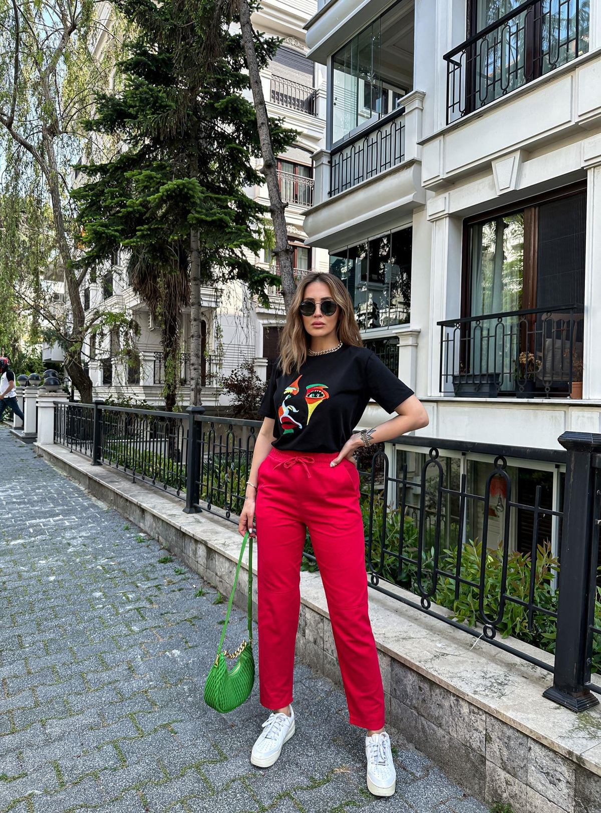 Kırmızı Gabardin Çımalı Pantolon