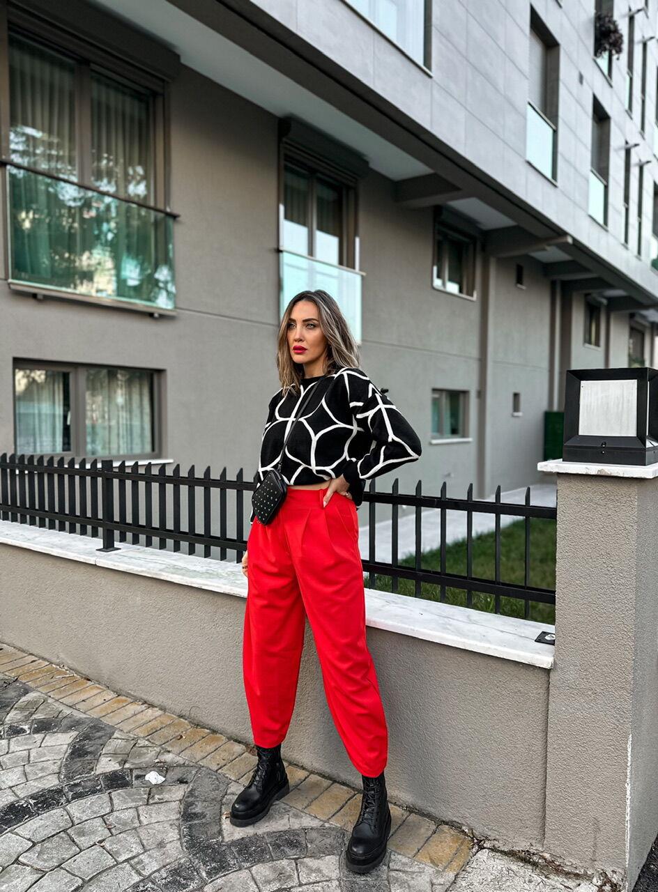 Kırmızı Şalvar Kesim Pantolon