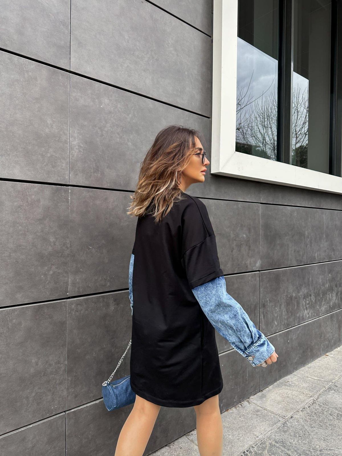 Kot Parçalı Cepli Sweat Elbise