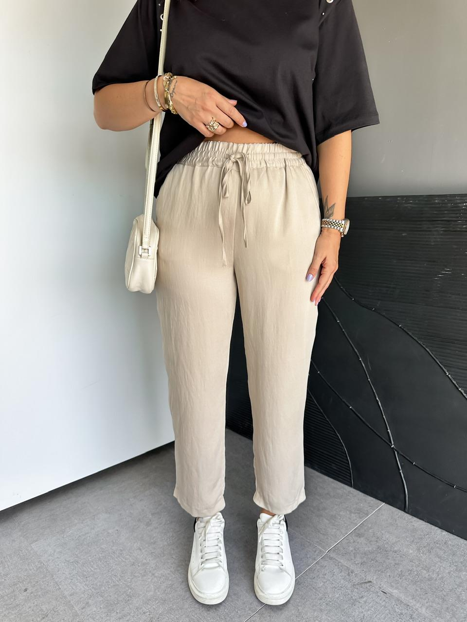 Krem Beli Lastikli Orijinal Pantolon