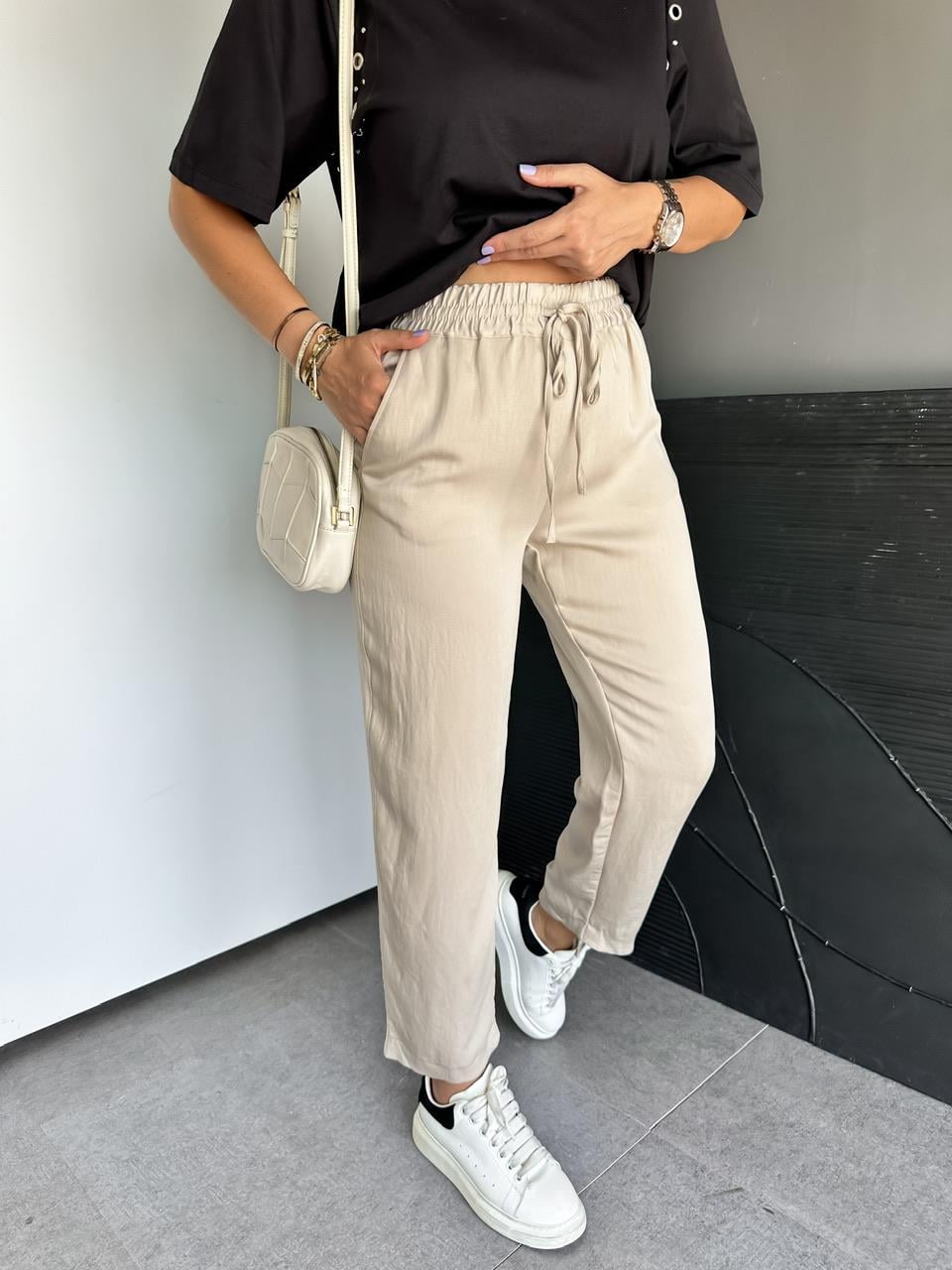 Krem Beli Lastikli Orijinal Pantolon