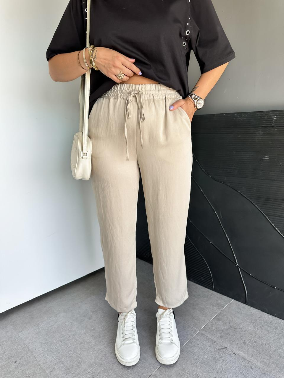 Krem Beli Lastikli Orijinal Pantolon