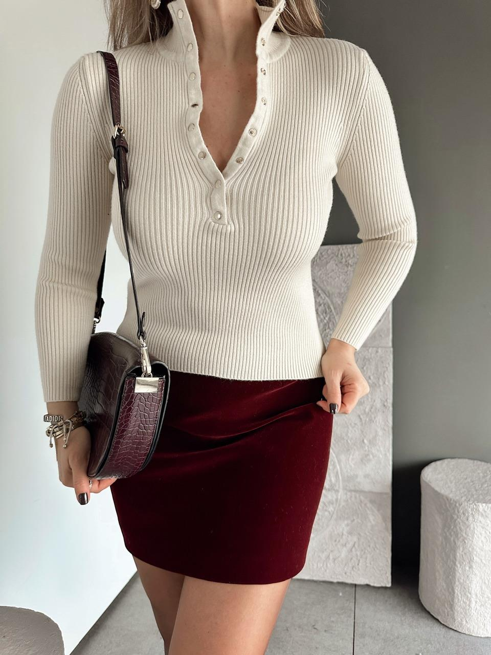 Krem Gold Çıtçıtlı Fitilli Kazak