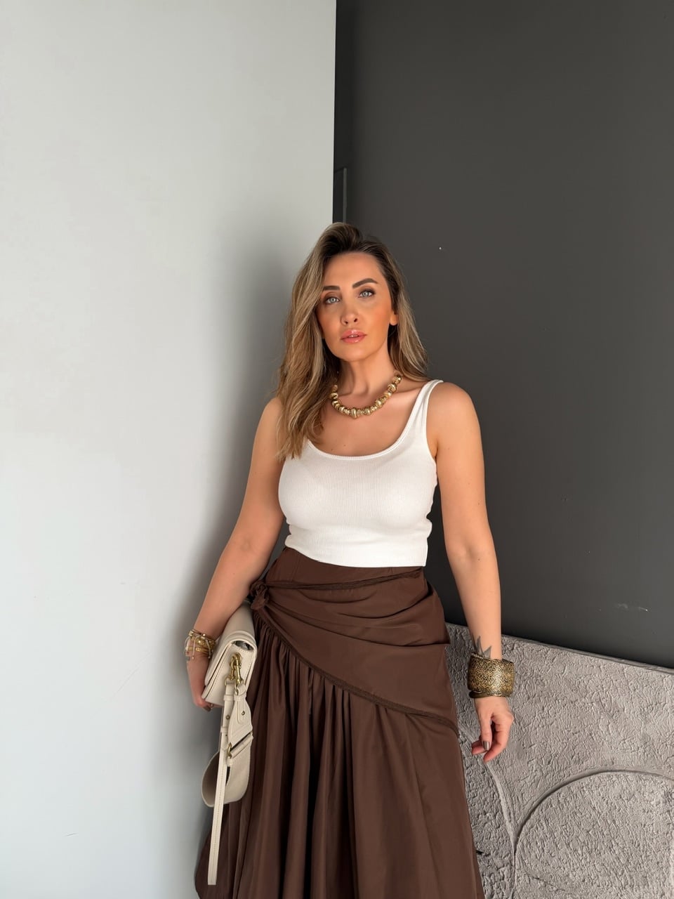Krem İnce Askılı Biyeli Atlet