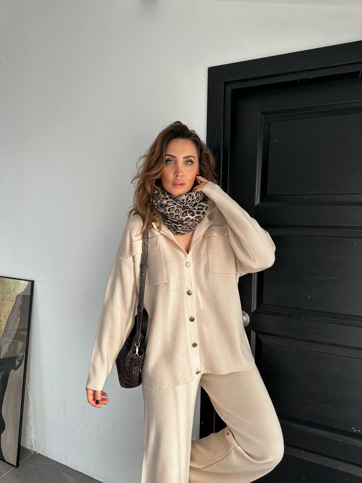 Krem Kapak Cepli Çıtçıtlı Triko Takım