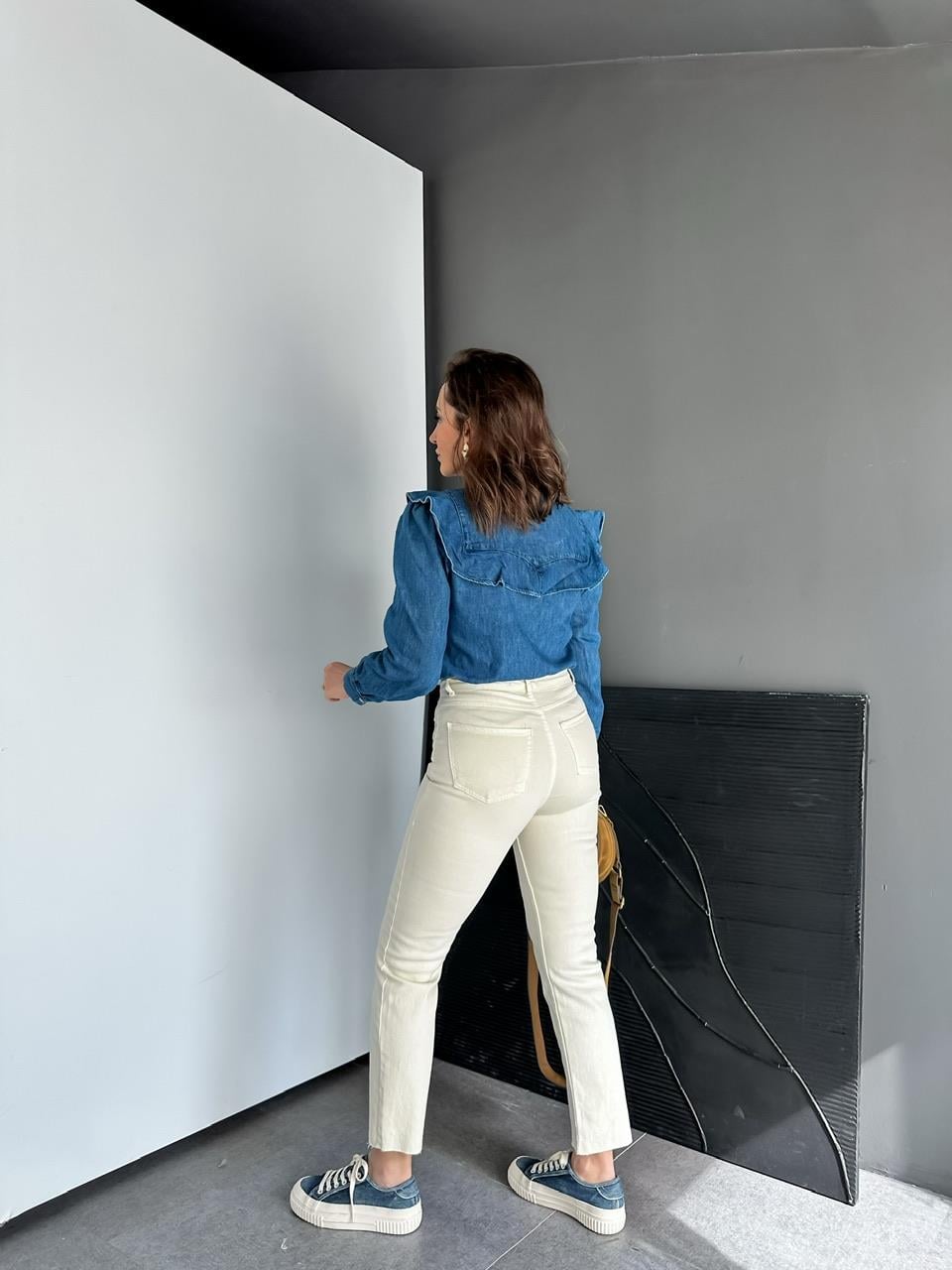 Krem Likralı Orijinal Fit Jean