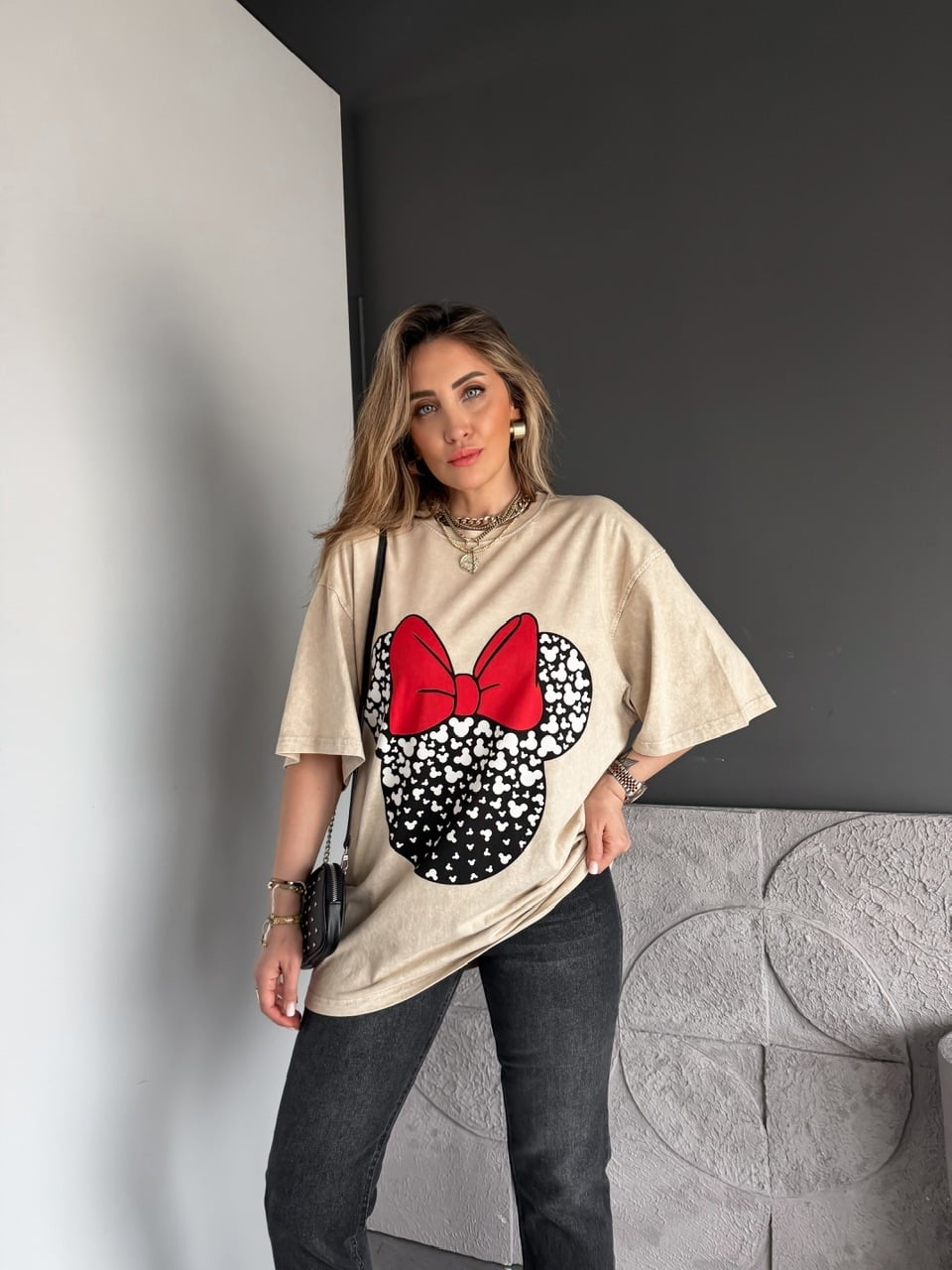Krem Minie Fiyonklu Yıkamalı Tshirt
