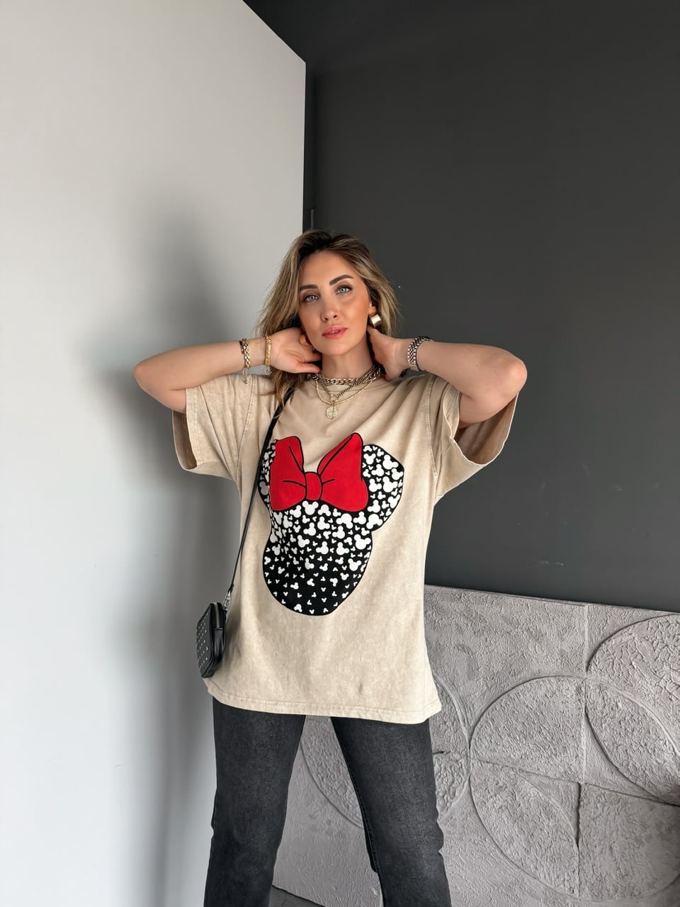 Krem Minie Fiyonklu Yıkamalı Tshirt