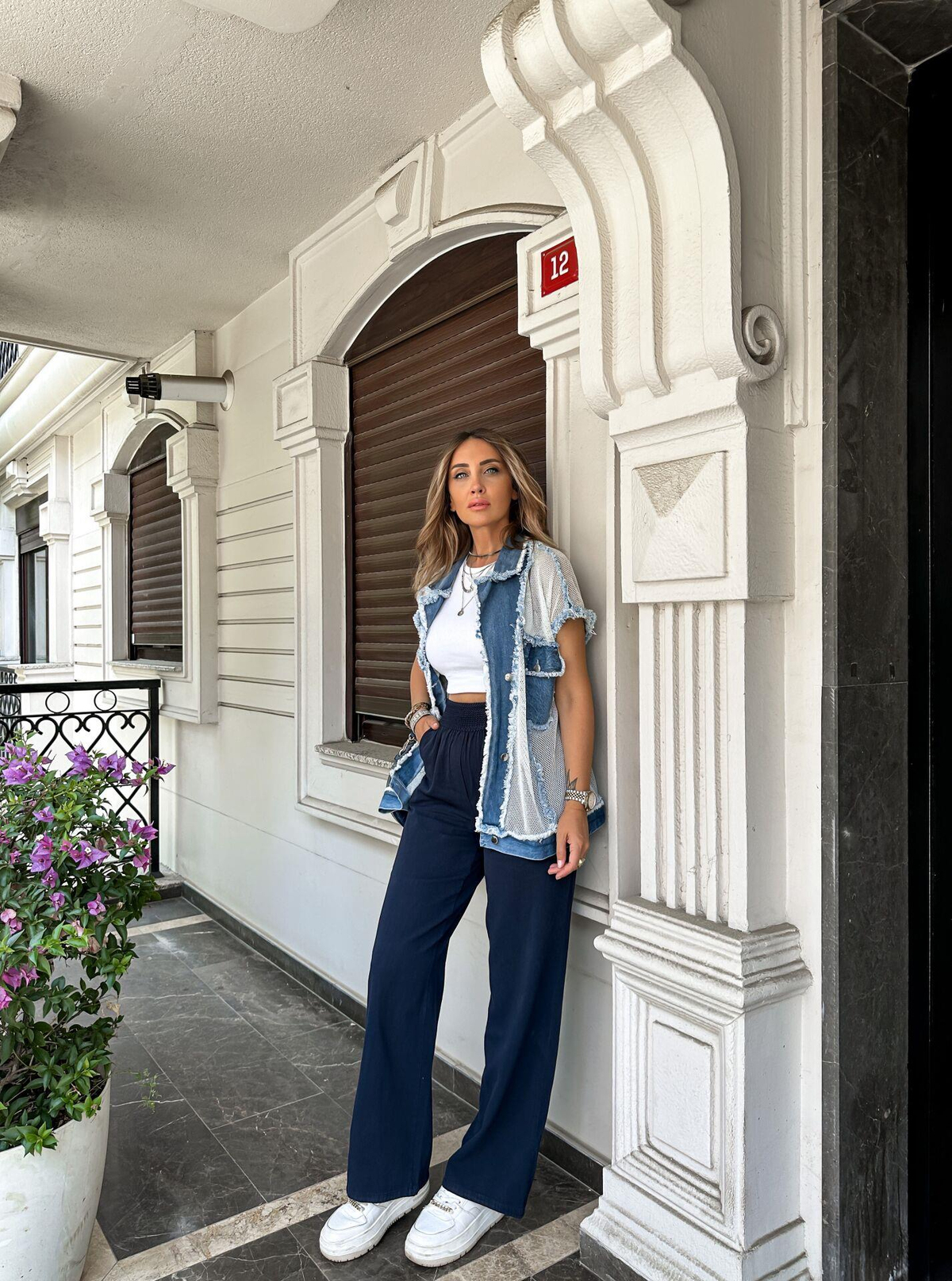 Lacivert Beli Lastik Örme Pantolon