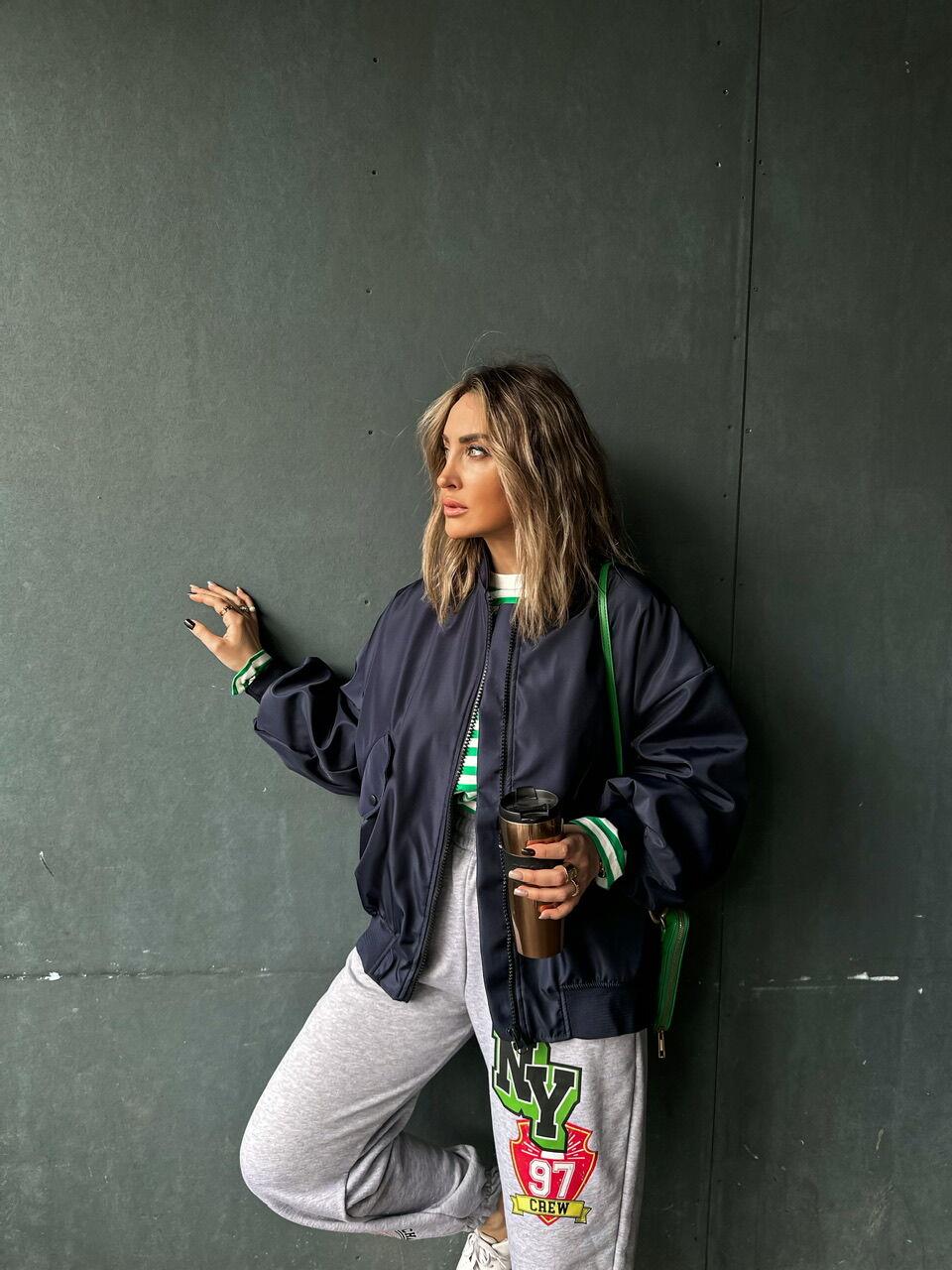 Lacivert Cepli Bomber Ceket