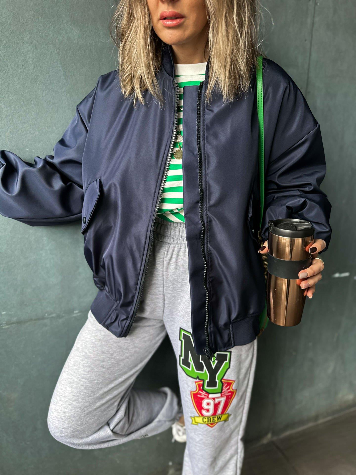 Lacivert Cepli Bomber Ceket