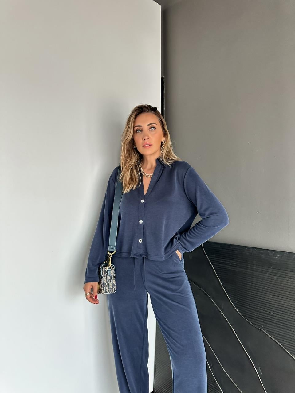 Lacivert Düğmeli Marka Model Soft Takım