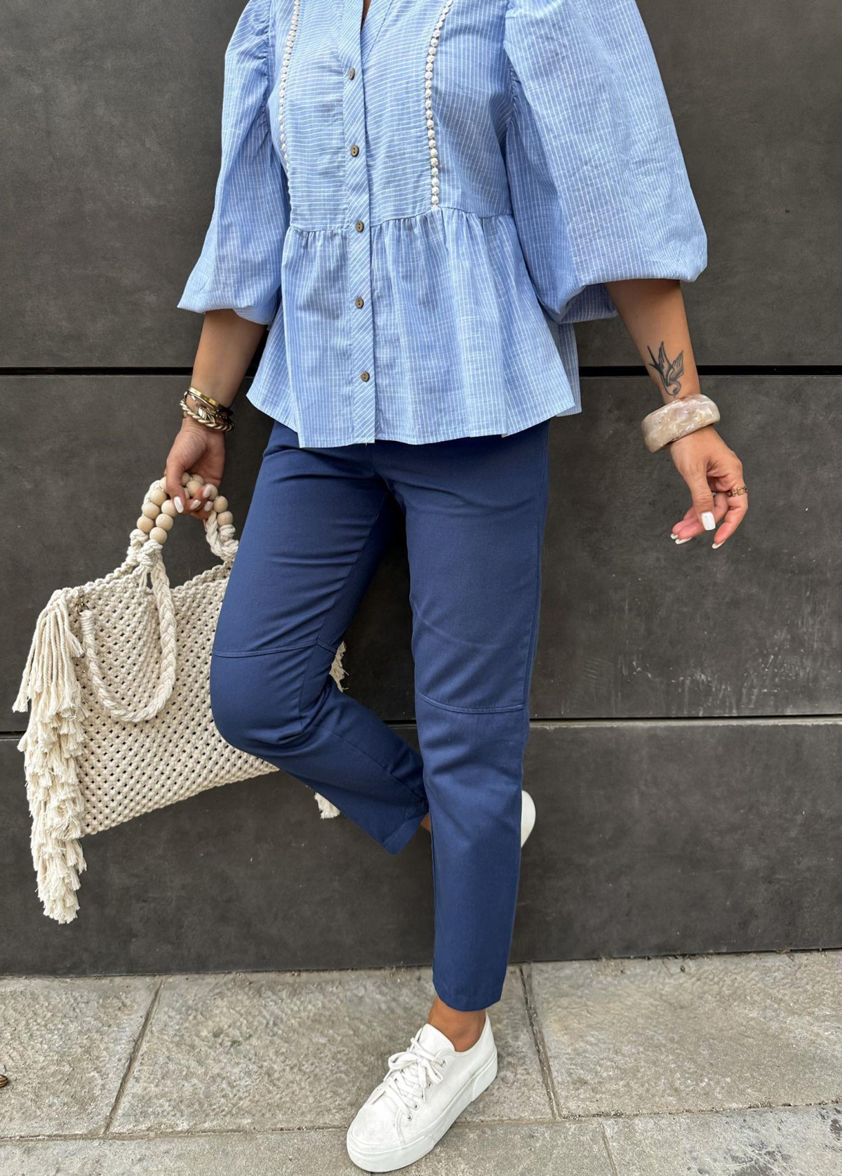 Lacivert Gabardin Çımalı Pantolon