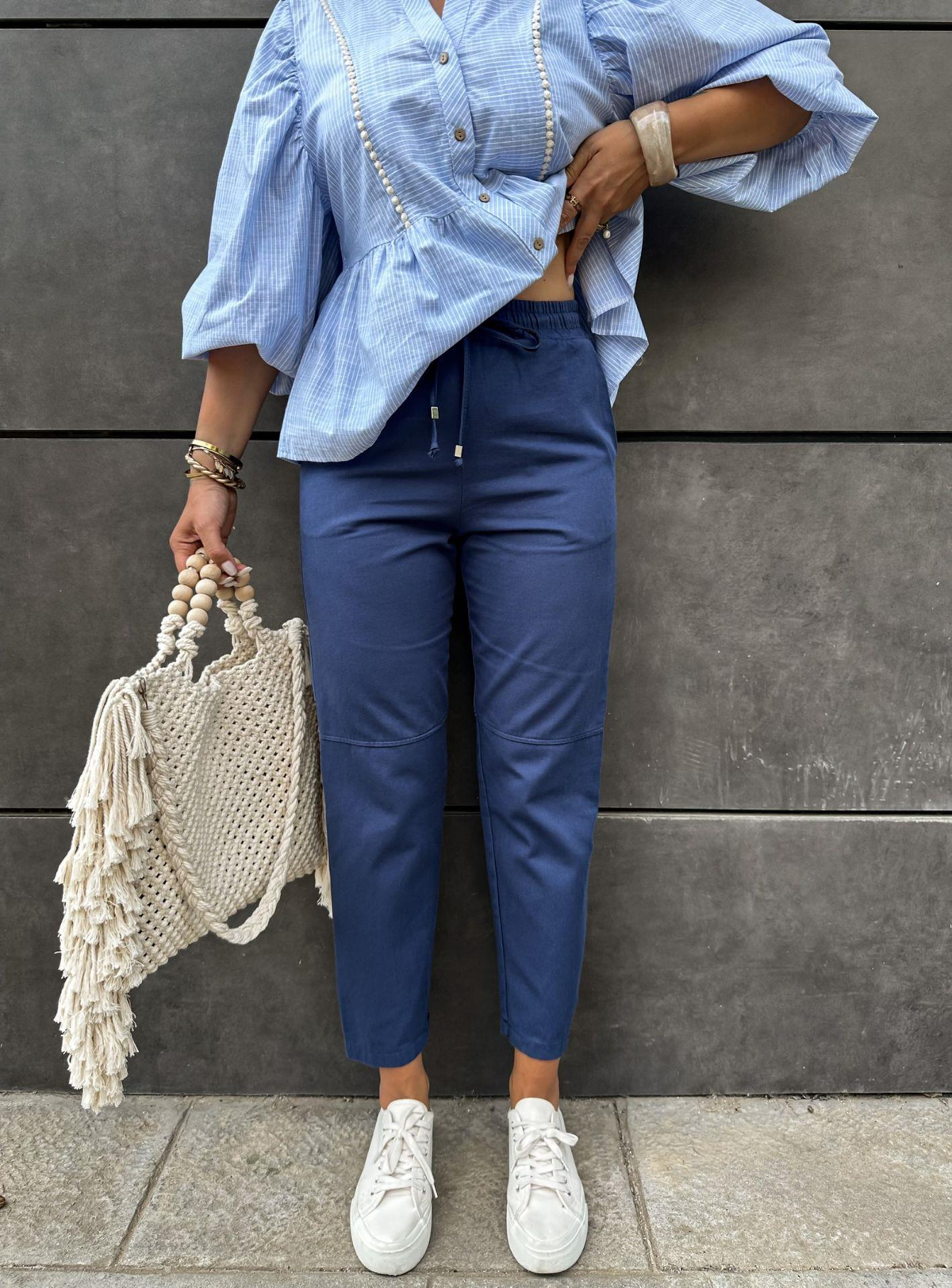Lacivert Gabardin Çımalı Pantolon