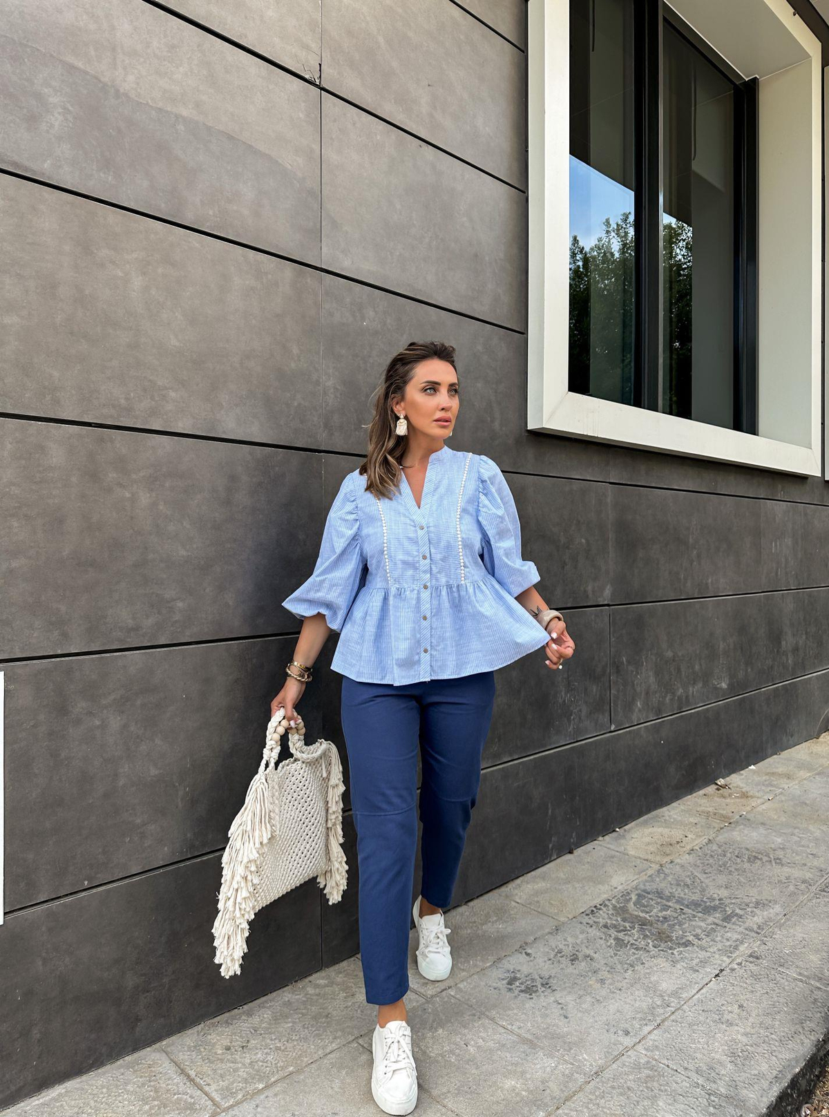 Lacivert Gabardin Çımalı Pantolon